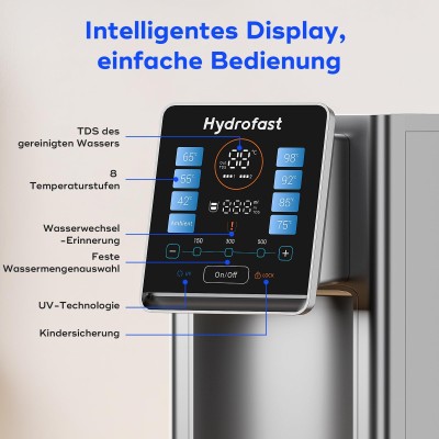 Hydrofast W100 Purificateur d'eau pour comptoir – 8 températures, filtration 6 étapes RO + UV, réservoir 4 L