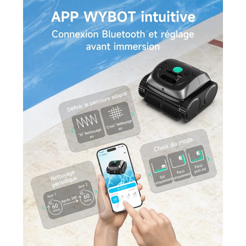 WYBOT C1 Nettoyeur de piscine robotisé sans fil  autonomie de 150 minutes  escalade des murs  planification intelligente