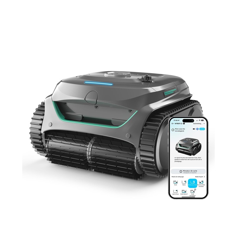 WYBOT C2 Robot de piscine sans fil – Nettoyage parois & ligne d'eau, double filtration, 180 min d'autonomie