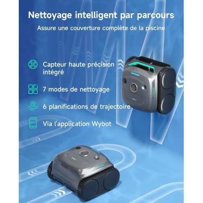WYBOT C2 Robot de piscine sans fil – Nettoyage parois & ligne d'eau, double filtration, 180 min d'autonomie