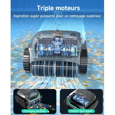 WYBOT C2 Robot de piscine sans fil – Nettoyage parois & ligne d'eau, double filtration, 180 min d'autonomie