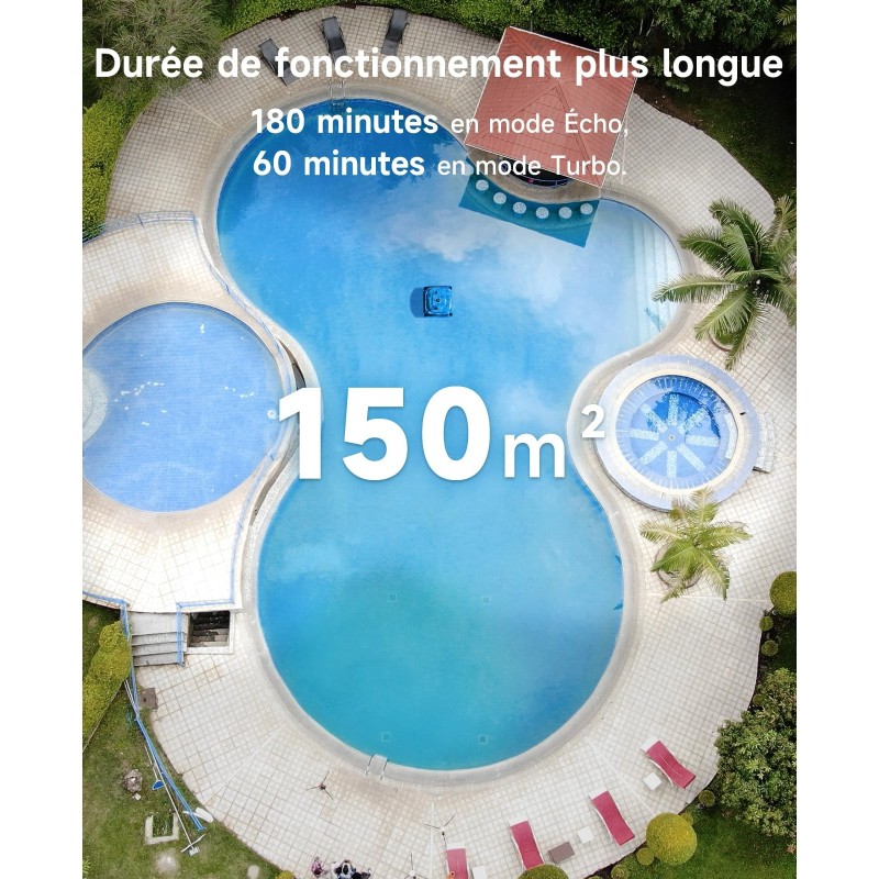 WYBOT C2 Robot de piscine sans fil – Nettoyage parois & ligne d'eau, double filtration, 180 min d'autonomie