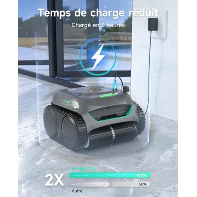 WYBOT C2 Robot de piscine sans fil – Nettoyage parois & ligne d'eau, double filtration, 180 min d'autonomie