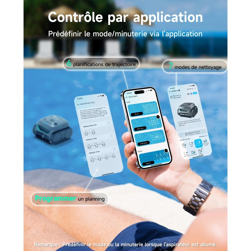 WYBOT C2 Robot de piscine sans fil – Nettoyage parois & ligne d'eau, double filtration, 180 min d'autonomie