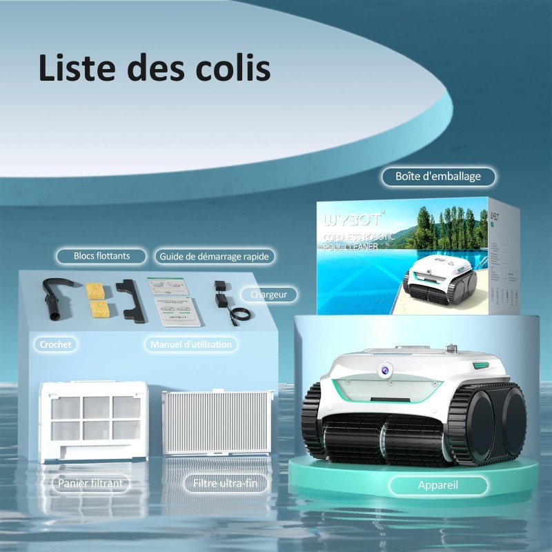 WYBOT C2 Vision Robot de piscine sans fil – Caméra IA, 8 modes, 180 min d'autonomie, double filtration