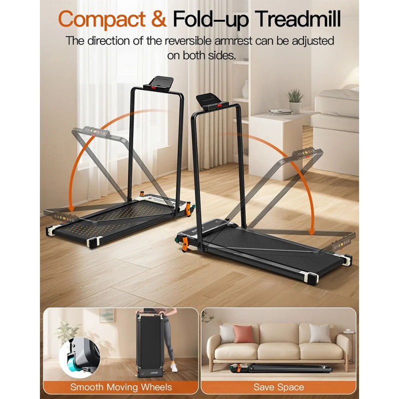 Tapis roulant pliable double face Akluer 520A-B avec poignée  moteur silencieux de 2 5 CV  vitesse maximale de 4 MPH  capacité d