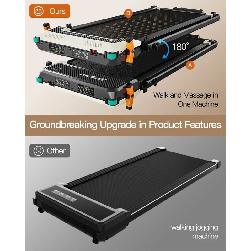 Tapis roulant pliable double face Akluer 520A-B avec poignée  moteur silencieux de 2 5 CV  vitesse maximale de 4 MPH  capacité d