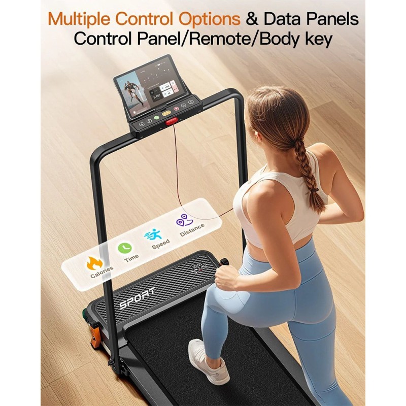 Tapis roulant pliable double face Akluer 520A-B avec poignée  moteur silencieux de 2 5 CV  vitesse maximale de 4 MPH  capacité d