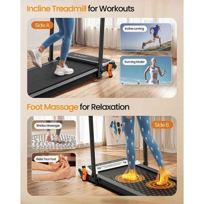 Tapis roulant pliable double face Akluer 520A-B avec poignée  moteur silencieux de 2 5 CV  vitesse maximale de 4 MPH  capacité d