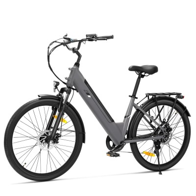 Touroll J2 ST Vélo de Ville Électrique, Pneus 26", Moteur 250W, Batterie 36V 15.6Ah, 25km/h, Autonomie 100km - Gris